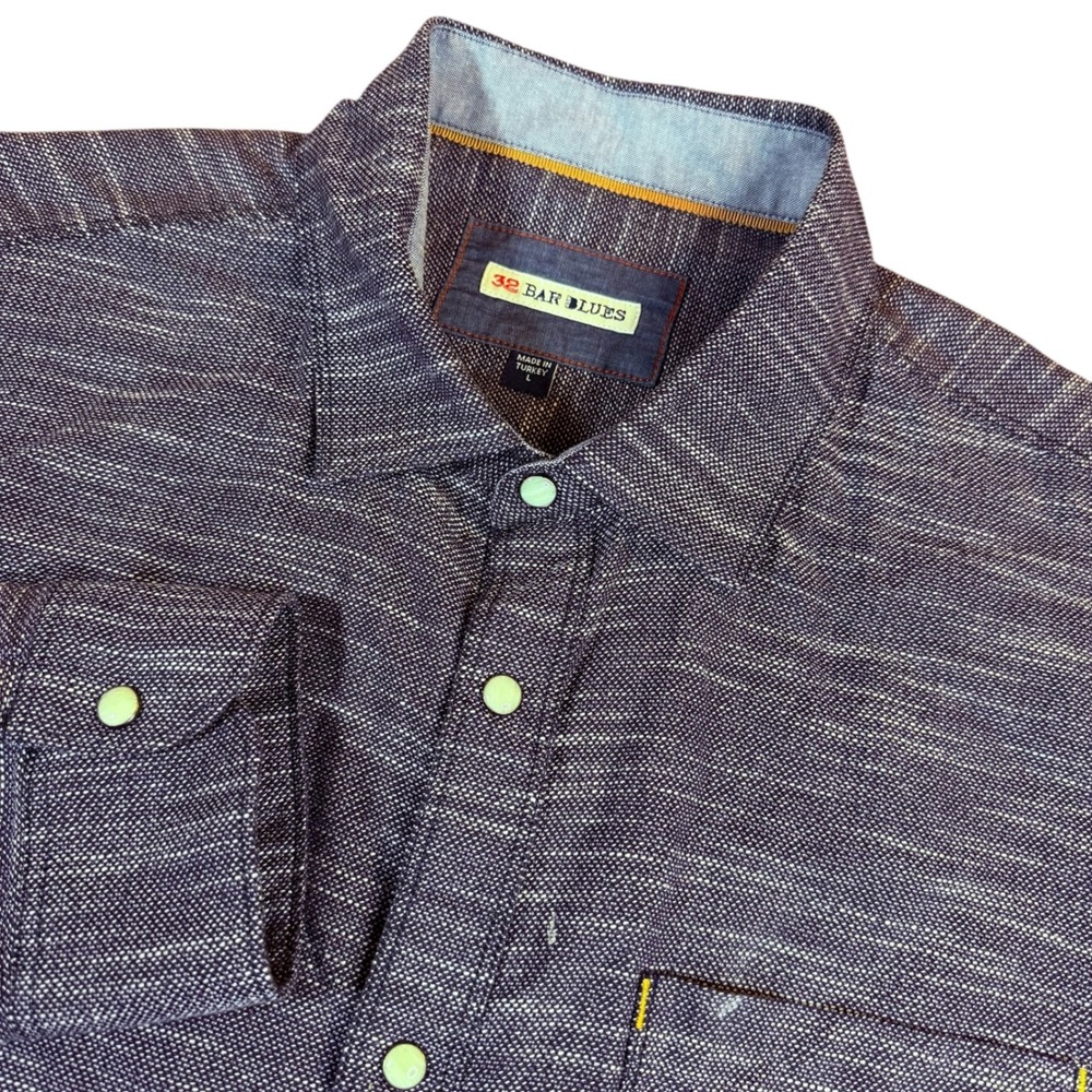 32 Bar Blues Mens L Textured Snap Front Shirt Purplish Gray Long Sleeve Turkey